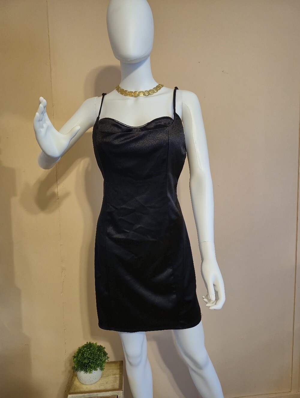 Black Satin Mini Slip Dress with Delicate Straps